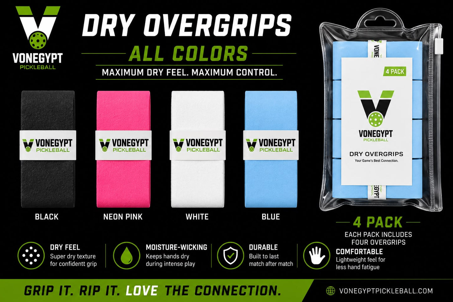vonEgypt Pickleball | Dry Overgrips | 1 pack (4)